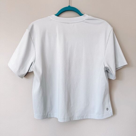 Adidas Blue Short Sleeve Cropped Light Ribbed Tee Shirt Size Small - Picture 6 of 6